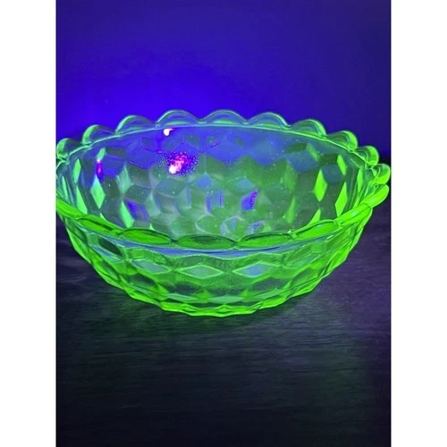 Vintage Depression Glass Jeanette Cubist Cube Bowl Uranium Depression Glow Green