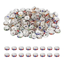 8mm Rondelle Spacer Bead, 200 Pcs Rhinestone Loose Bead, Silver/Colored