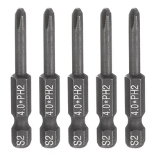 5pcs PH2 Phillips Screwdriver Bit 1/4" Hex Shank 2" Long 0.16" Rod Black