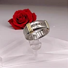 Chunky Two-Tone 925 Sterling Silver CZ Accent 7mm Wide Band Ring, size 5