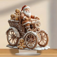 2D Acrylic Santa Claus Figurines - Santa Statue Riding Sleigh With Gingerbread M
