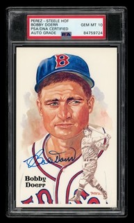 1980 01 Perez Steele HOF Postcards Set Break Bobby Doerr /10000 Auto PSA 10