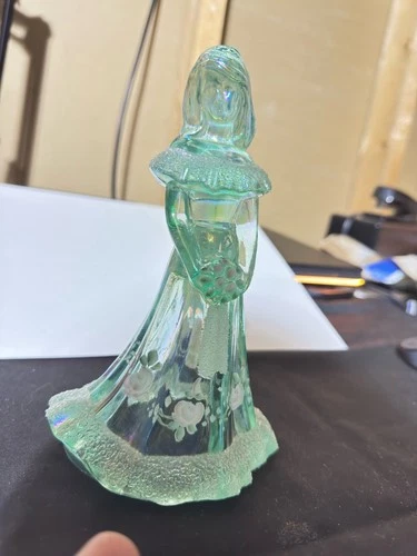 Fenton Art Glass Green Frosted Bridesmaid Figurine Hand Painted by Shelly Fenton