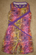 Danskin Now Girls M 7-8 Gymnastics Dance Biketard Leotard Unitard Purple Multi