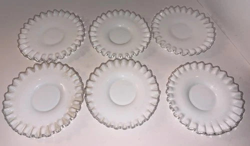 6 Fenton Silver Crest Salad Desert Bread Plate Milk Glass Ruffled Edge 6”