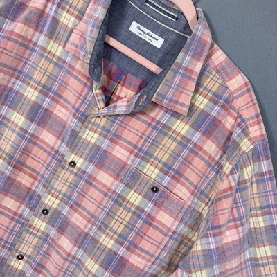 Tommy Bahama Coastline Cord Shirt Mens 3XLT Pink Blue Plaid Reverse Print Pocket