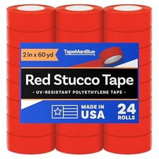 Red Stucco Tape, 2 inch x 60 yd, Case of 24 Rolls, Made in USA, Heavy Duty Re...