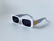 Balenciaga BB0096S Dynasty White Rectangle Sunglasses Gray Lens