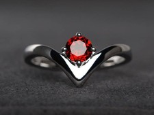 Garnet ring wedding ring round cut red gemstone silver ring round cut halo ring