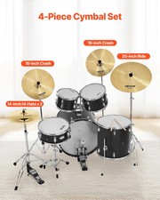 Cymbal Pack, 4 Pieces Cymbals for Drum Set, Alloy Cymbals Drum Set Includes 14-i