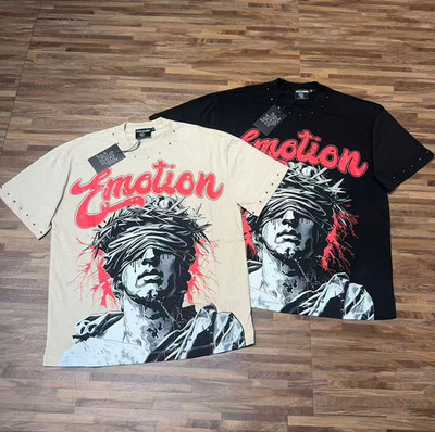 Mens Mixed Emotion Short Sleeve Street Rock Style Pure Cotton T-Shirt 2 Colors