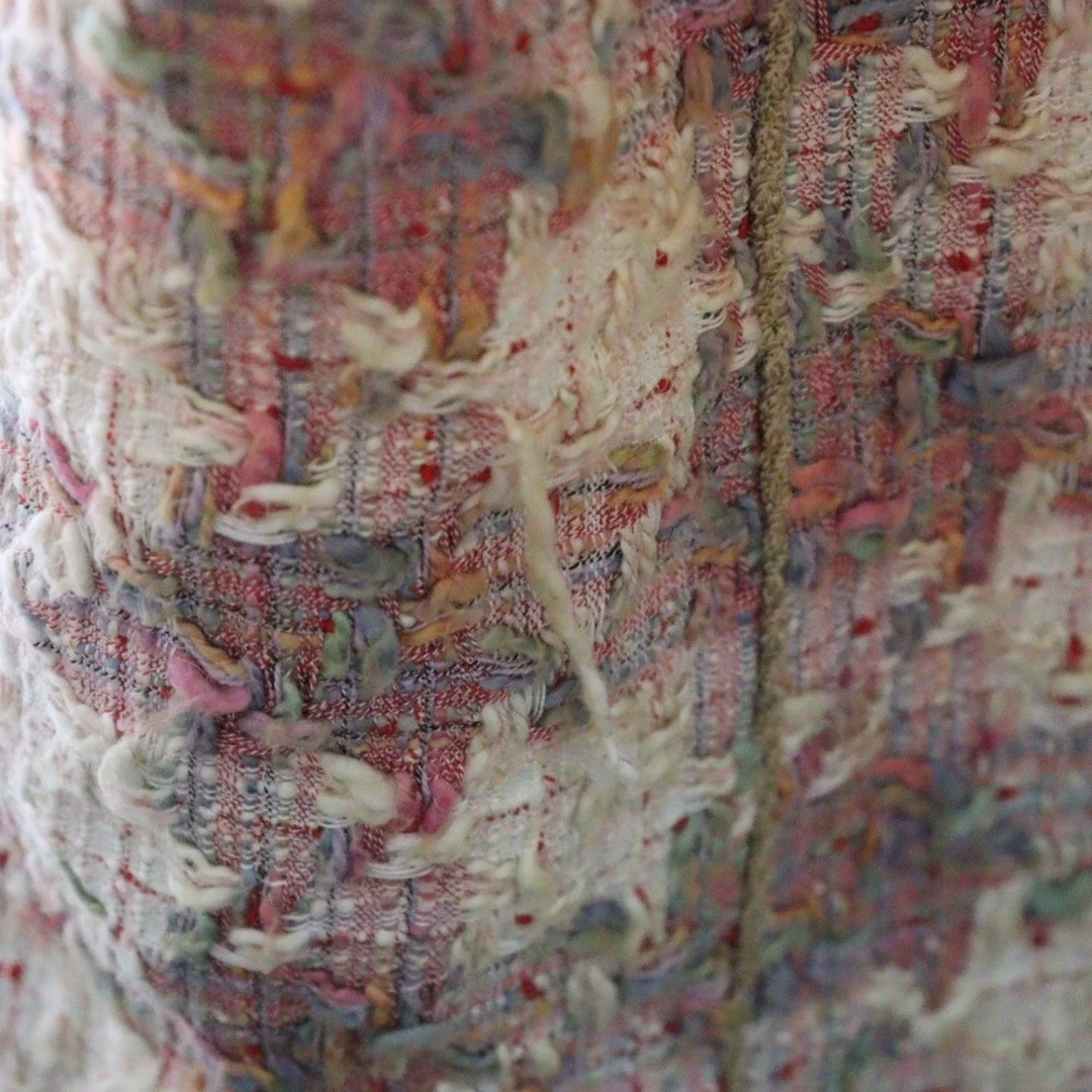 Cappotto lungo Chanel tweed senza bottoni cintura da donna rosa P23417W03305