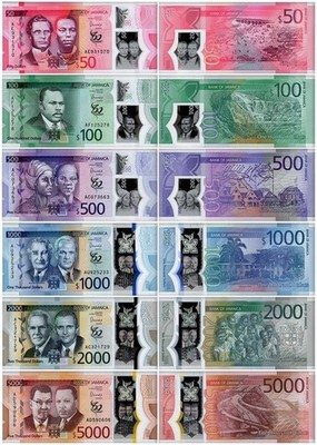Jamaica 50-5000 Dollars 6 Pcs Set, 2022, P-96-101, UNC
