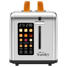 Toastley 2 Slice Smart Toaster, Wide Slots, Touch Control, Digital Timer, Silver