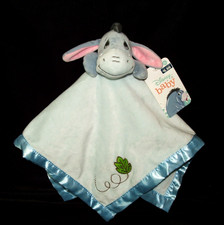 Disney Baby Eeyore Leaf Security Blanket Blue Satin Trim Winnie the Pooh NEW