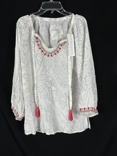 Blusa Kyla Seo Amora Top Bordado Borla Campesina Blanca Multicolor Nueva Pequeña