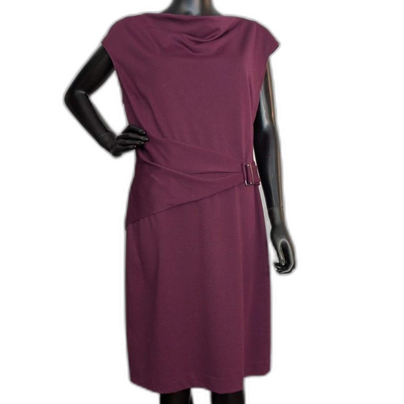 Chaps Women’s Size 16 Burgundy Sheath Dress Belted Sleeveless Career