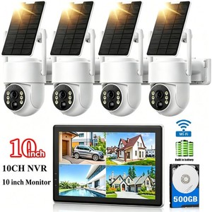 Solar Security Camera Wireless Outdoor with 10" Monitor NVR System Night Vision