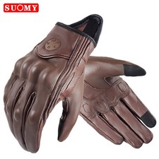 Vintage Goatskin Motorcycle Gloves Summer Men Brown Retro Leather Outdoor Glove