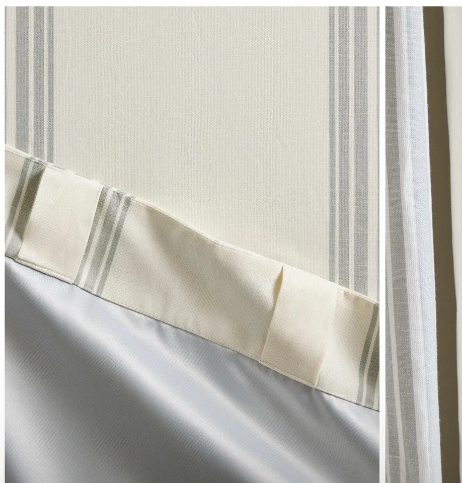Coastal Stripe Linen Cotton Room Darkening Curtain Retail $160 - Image 3 of 4