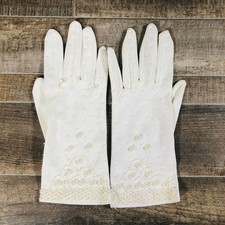 Vintage 1950s White Hand Beaded Formal Gloves Simulated Pearl Sequin Embroidery