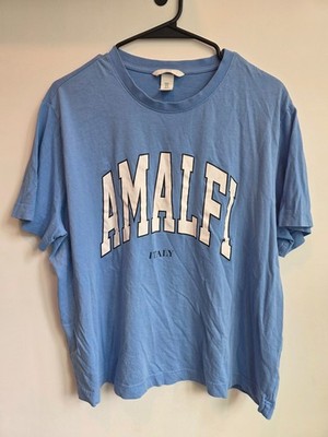 H&M Amalfi Italy Graphic T-Shirt Women's Large Blue Short Sleeve Travel Tee