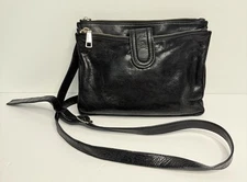Vintage HOBO International Double Top Zip Black Leather Crossbody Bag Small