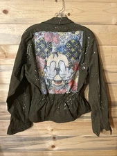 NWT Mickey Mouse Upcycled Jacket Women’s S/M. One Of A Kind Art Great gift.