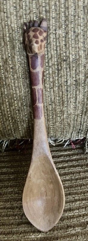 Vintage 6” Hand Carved Wooden African Giraffe Collectible Spoon Folkart