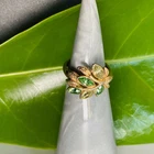 VTG Ring Size 5 Avon Gold Tone Pave Crystal Green Leaves Costume Jewelry 1974
