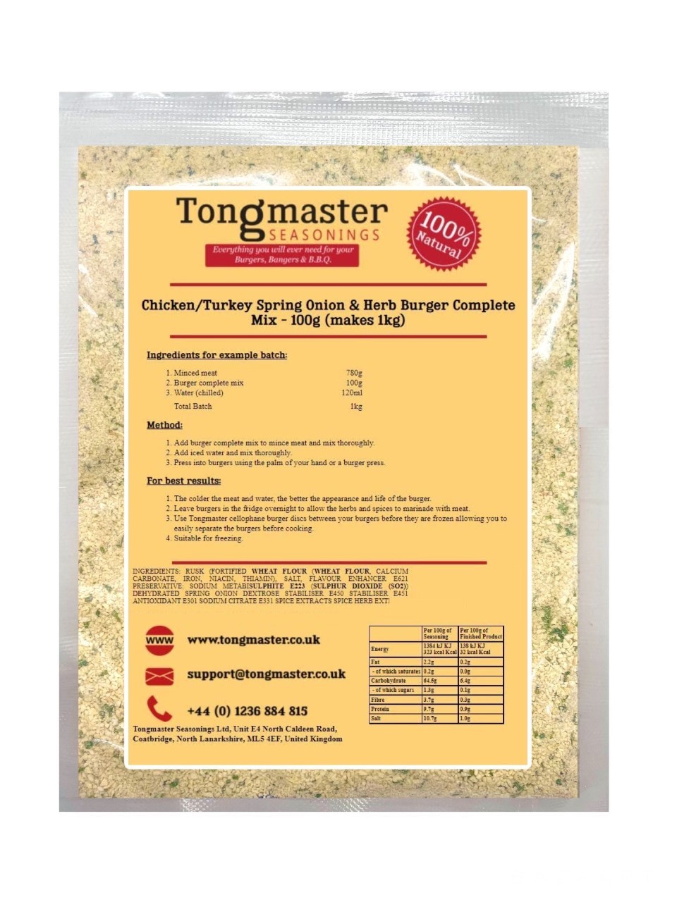 Chicken/Turkey Spring Onion & Herb Burger Complete Mix - 100g