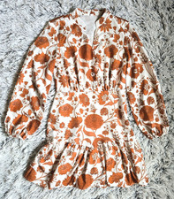 Women's SHEIN Floral Long Sleeved Short Dress Rust & White Print / Western SZ S