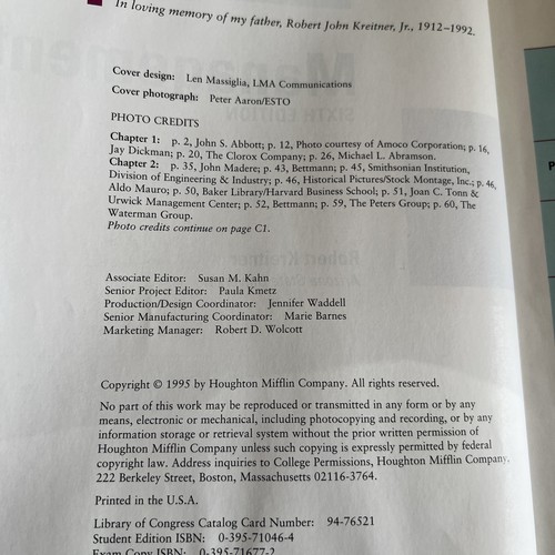 Management Hardcover Kreitner 6th Edition Textbook - Picture 2 of 4