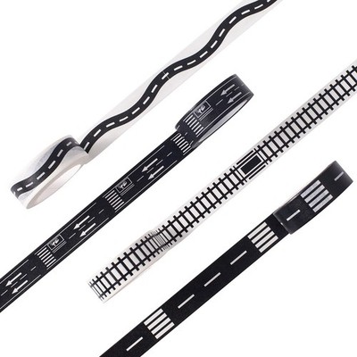 YUBX Highway Washi Tape Set 4 Rolls Black & 15mm x 10m (9/16'' x 33'), 