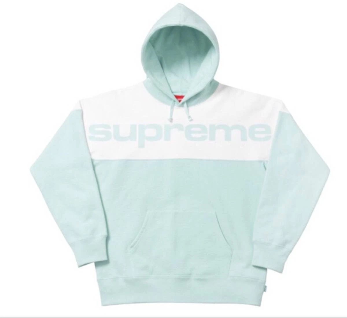 Sweat à capuche bloqué Supreme 17FW Week1 bleu glace petite étiquette d'occasion avec Li