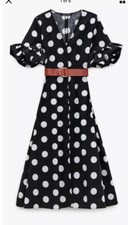 ZARA POLKA DOT BELT DRESS BLACK/ WHITE SZ XS NEW