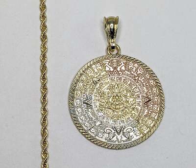 Aztec Mayan Calendar 2mm Chain Necklace Jewelry Gold Plated Calendario Azteca
