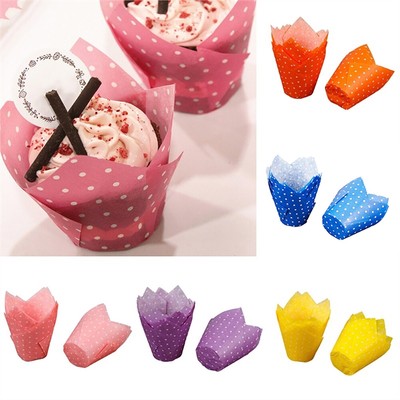 50PCS DOTS CUPCAKE WRAPPER LINERS MUFFIN TULIP CASE CAKE PAPER BAKING CUP Boom