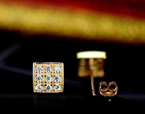 Pendientes de 14 quilates de oro amarillo o blanco Fancy Square CZ - Imagen 9 de 15