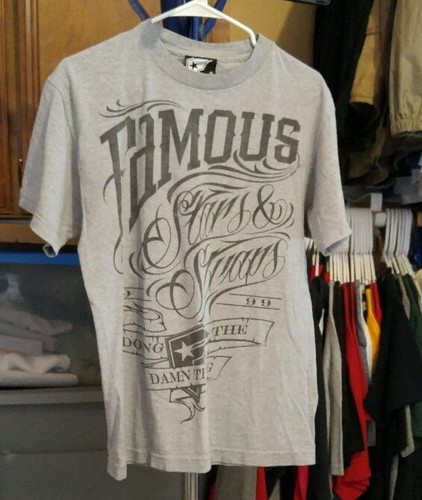 mens size medium gray famous short sleeve shirt in euc