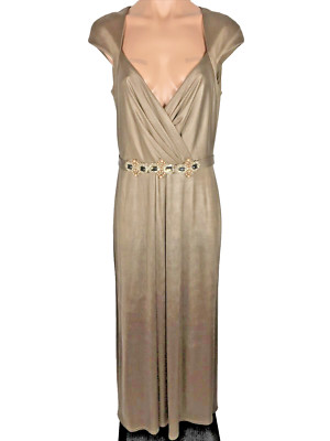 David Meister Purple Gold Sheer Empire Waist Ball Gown Size 10 Beaded