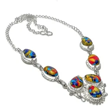 Mosaic Jasper Gemstone Handmade 925 Sterling Silver Jewelry Necklaces Sz 18"