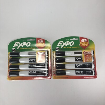 2 Packs EXPO Magnetic Dry Erase Markers with Eraser Chisel Tip Black 4-Count 8