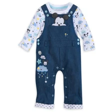 DISNEY STORE MICKEY MOUSE DUNGAREE SET & LS BODYSUIT 3-D EARS SUPER CUTE DETAIL