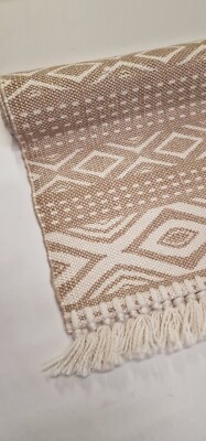 Teppich Läufer Webteppich Boho  74 x 110 cm Sand taupe gemustert skandi Look