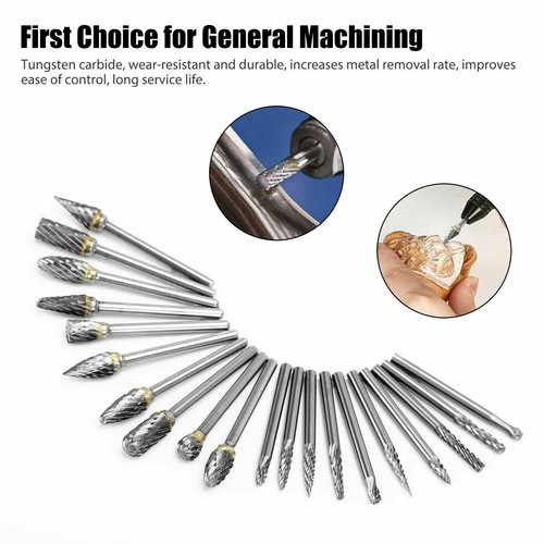 20Pcs Tungsten Carbide Steel Rotary Burr Die Grinder Bit 1/8in Shank Carving Set - Picture 5 of 10
