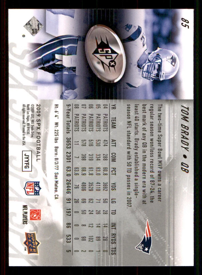 2009 SPx #85 Tom Brady - Image 2 of 2