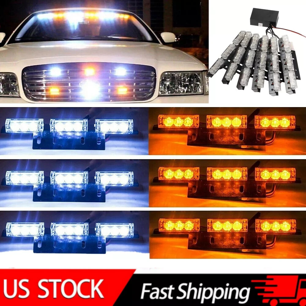 54LED Amber White Car Truck Strobe Emergency Flash Warning Deck Dash Grill Light