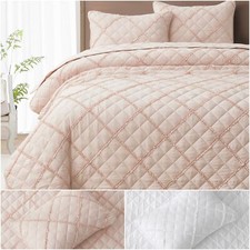 Chezmoi Collection Annabelle Diamond Ruffle Microfiber Quilt Bedspread Set
