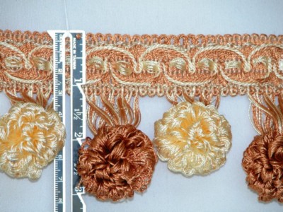 3'' Unique Tassel Ball Fringe Trim Salmon Light Gold Per Yard